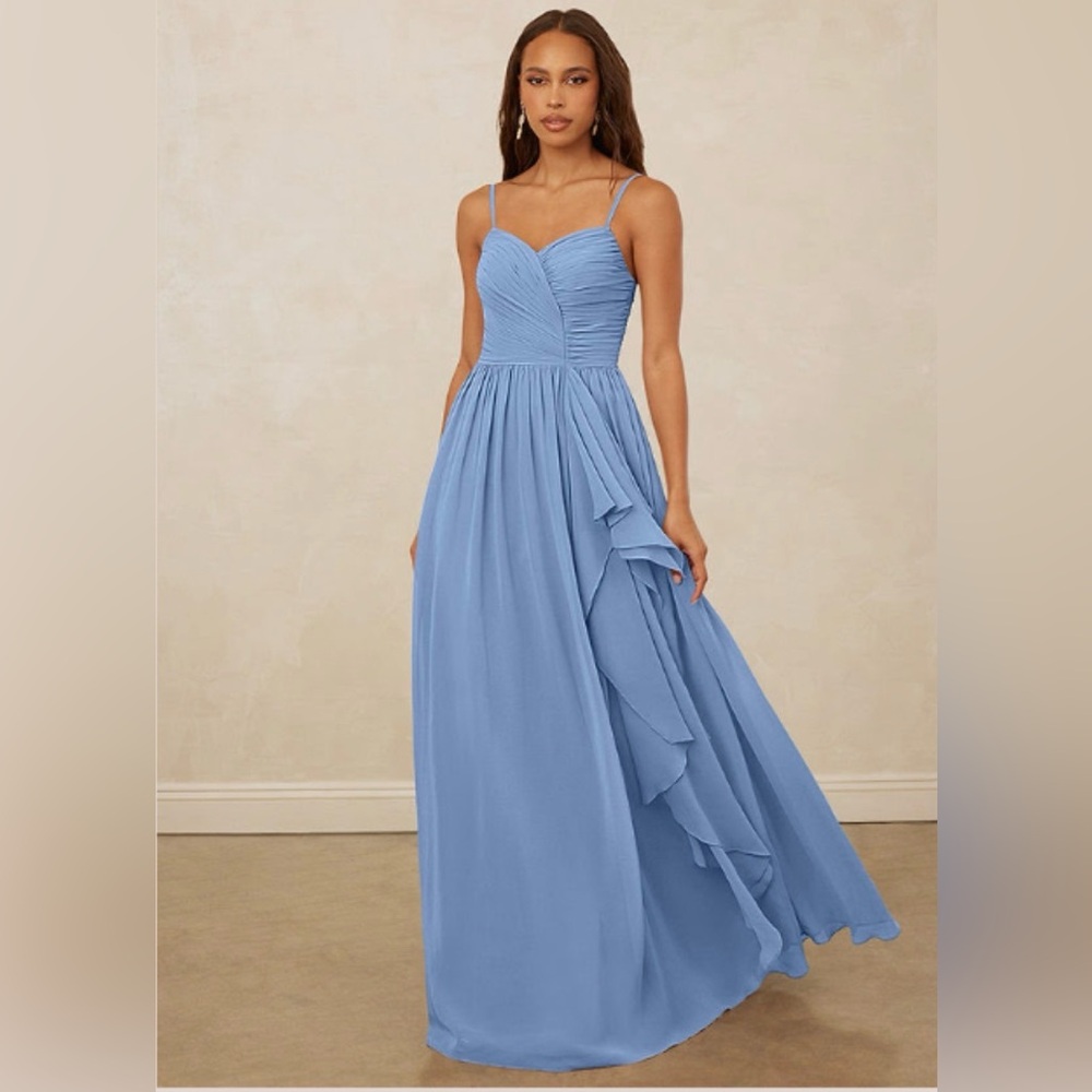 Azazie Size A4 Christian Siriano Steel Blue Chiffon Bridesmaid Dress